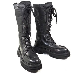 NO ONE 🇮🇹 WOMEN'S BLACK SOFT LEATHER & FABRIC FASHION WINTER BOOTS